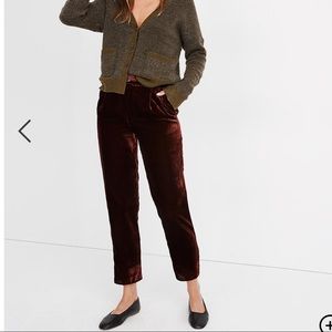 Madewell velvet tapered pleated pull-on pants